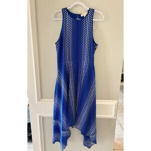 Michael Kors Women's Blue Sleeveless Arailia Dot Asymmetrical Maxi Dress Sz 10